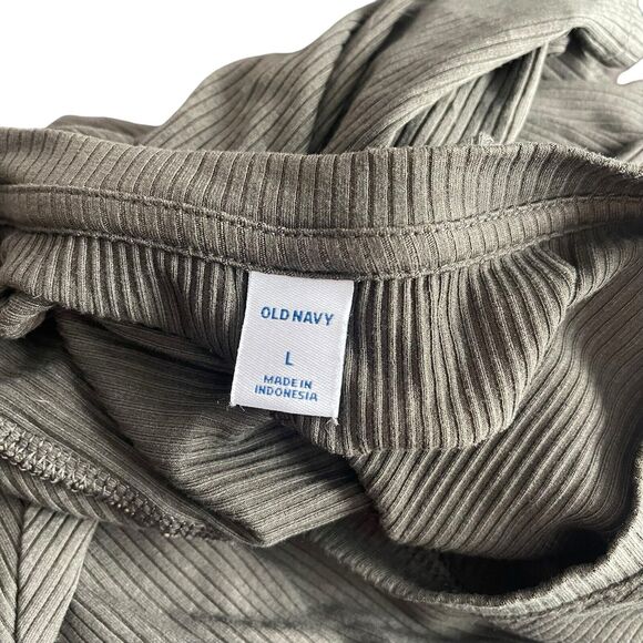 Old Navy Large Fit & Flare Dress Rib Mini Short Sleeve Dark Green Stretch - Picture 2 of 8